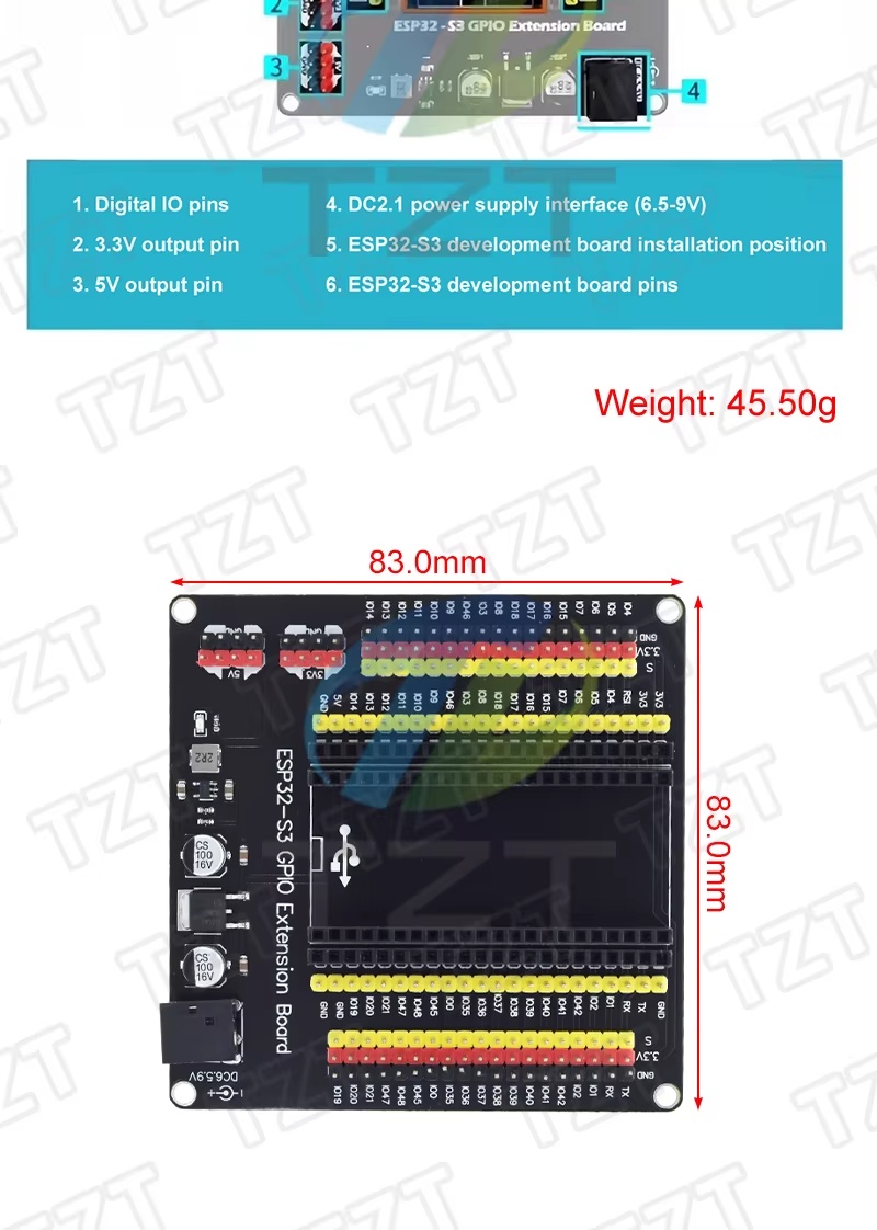 לוח הרחבה GPIO ל־ESP32-S3